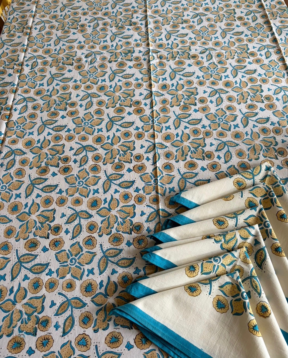 Hand Block Table Cloth and Napkin Set Marigold