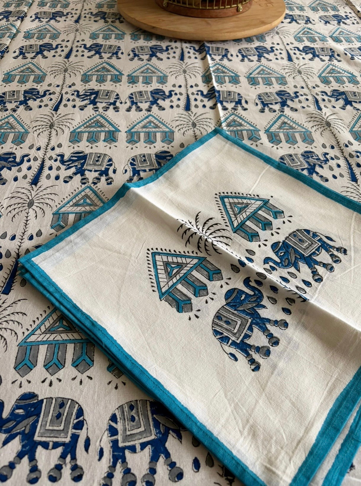 Elephant Parade Block Print Table Cloth Set