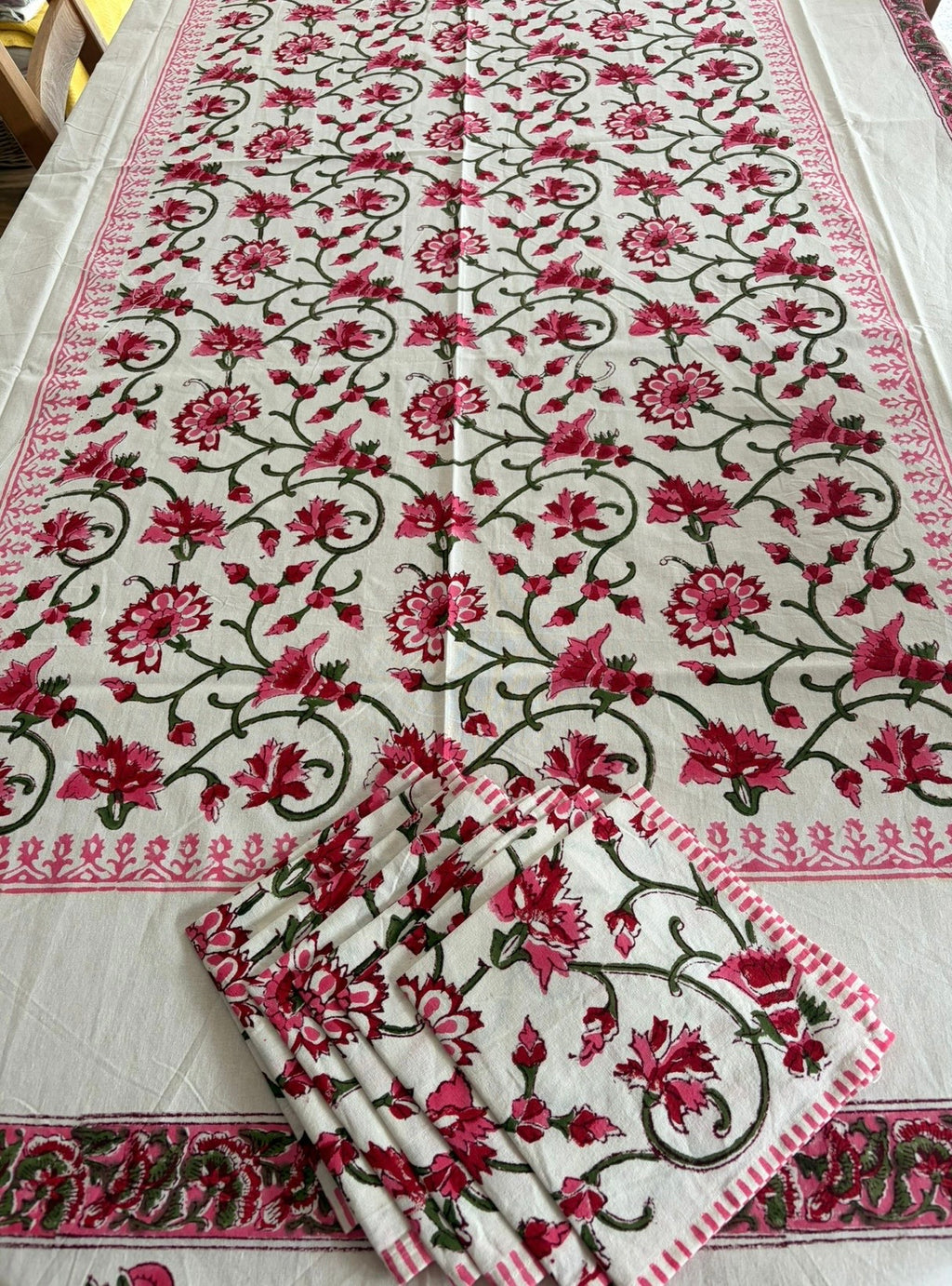 Lotus Flower Hand Block Table Cloth Set
