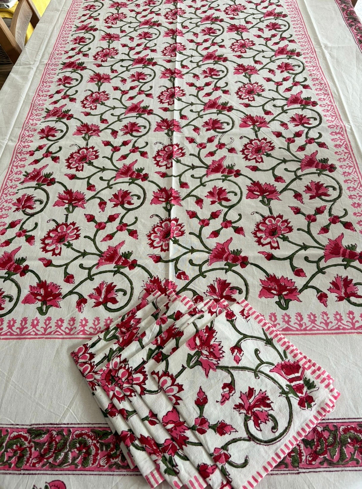 Lotus Flower Hand Block Table Cloth Set