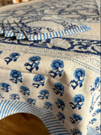 Indigo Blossom Hand Block Print Table Cloth Set