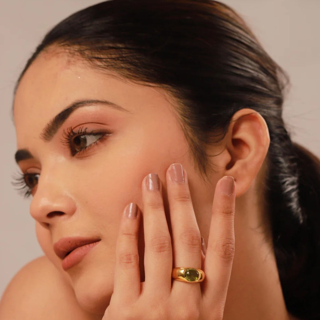 18 Carat Yellow Gold-Plated-Silver Gemstone Ring