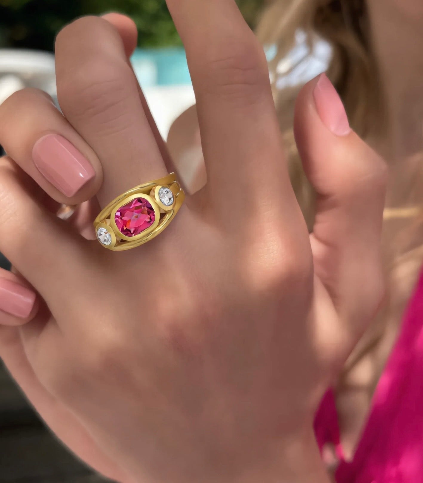 18 Carat Yellow Gold-Plated-Brass Gemstone Ring