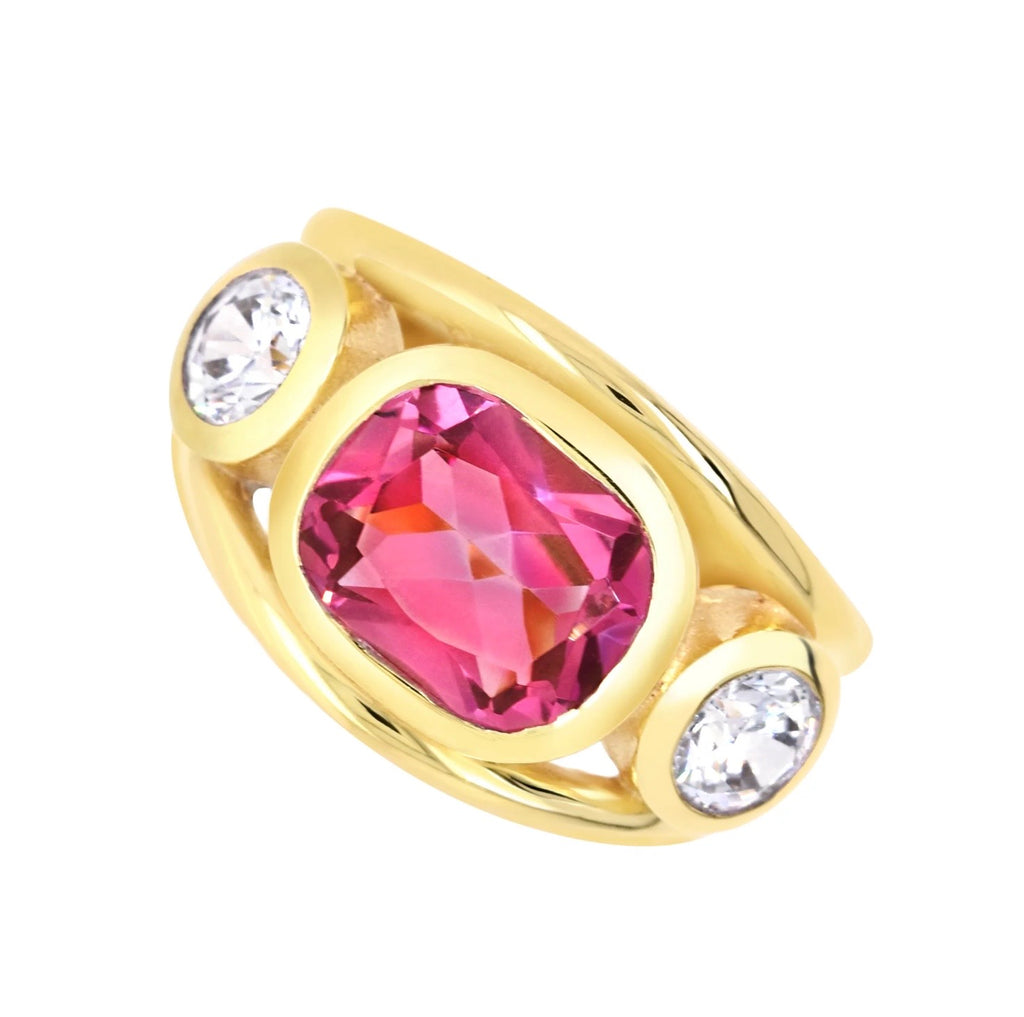 18 Carat Yellow Gold-Plated-Brass Gemstone Ring