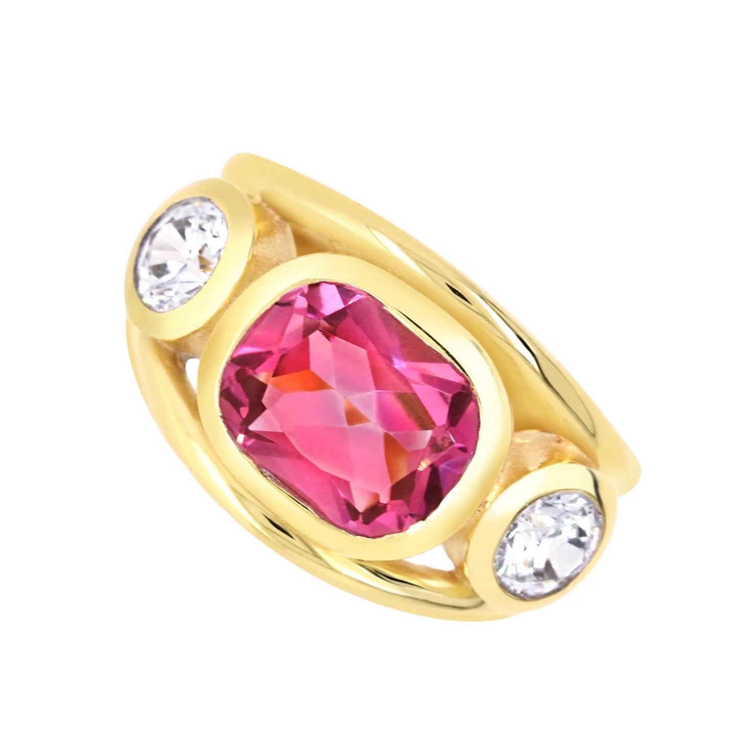 18 Carat Yellow Gold-Plated-Brass Gemstone Ring