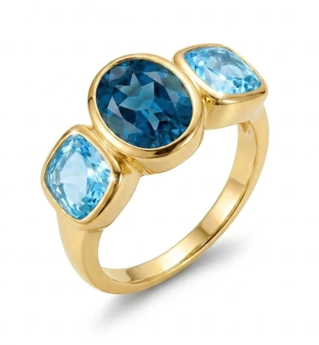 18 Carat Yellow Gold-Plated-Silver Gemstone Ring