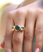 18 Carat Yellow Gold-Plated-Silver Gemstone Ring