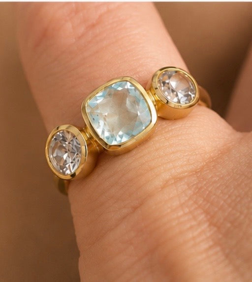 18 Carat Yellow Gold-Plated-Silver Gemstone Ring