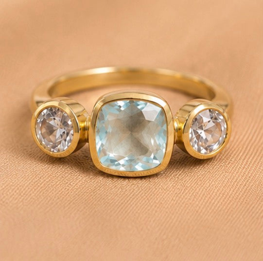 18 Carat Yellow Gold-Plated-Silver Gemstone Ring