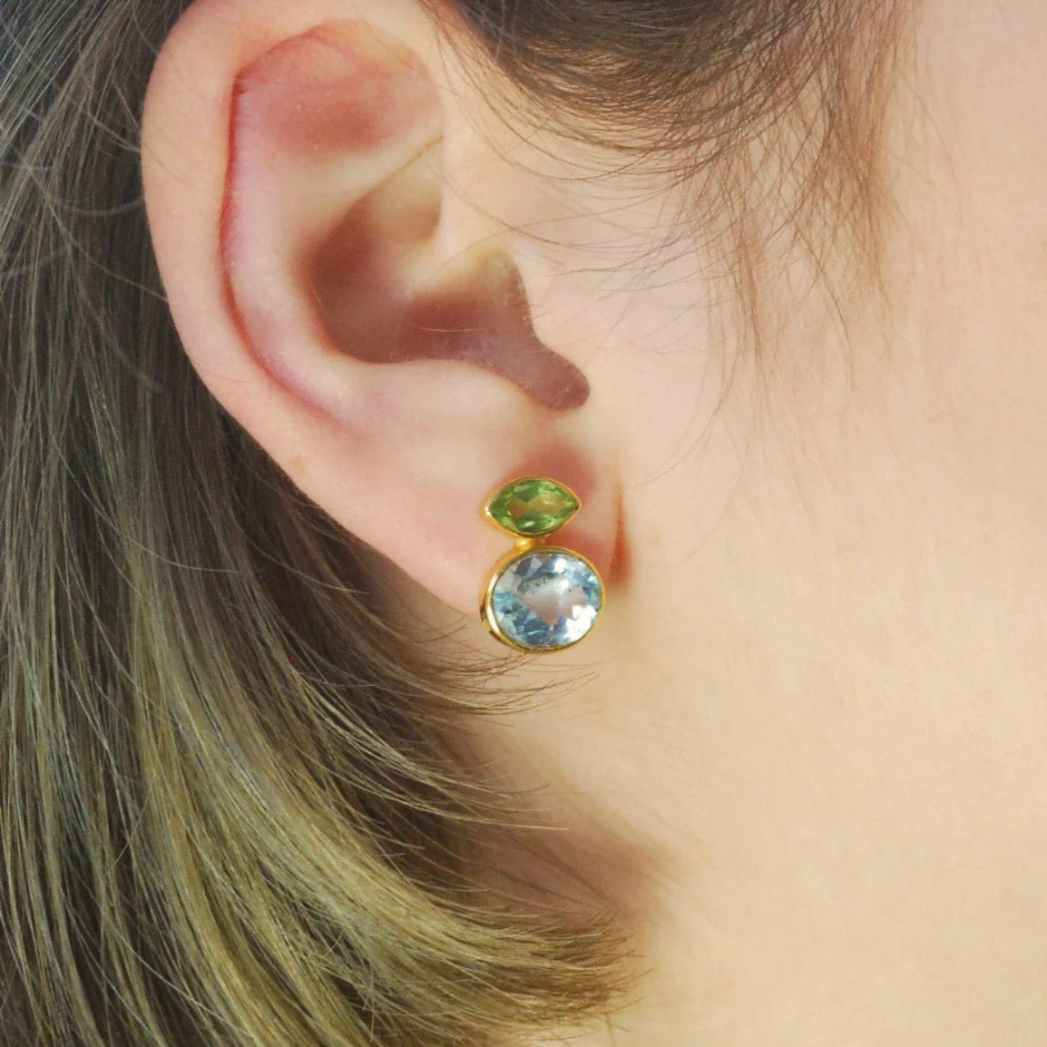 18 Carat Yellow Gold-Plated-Silver Gemstone Earrings