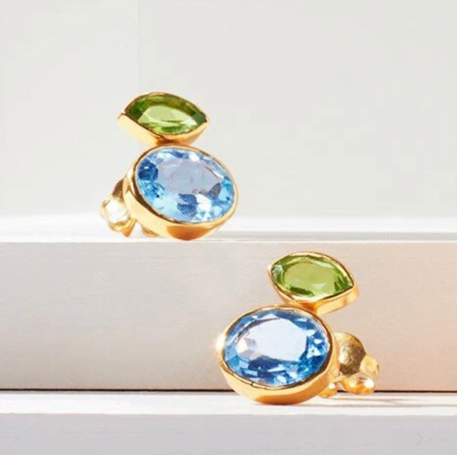 18 Carat Yellow Gold-Plated-Silver Gemstone Earrings