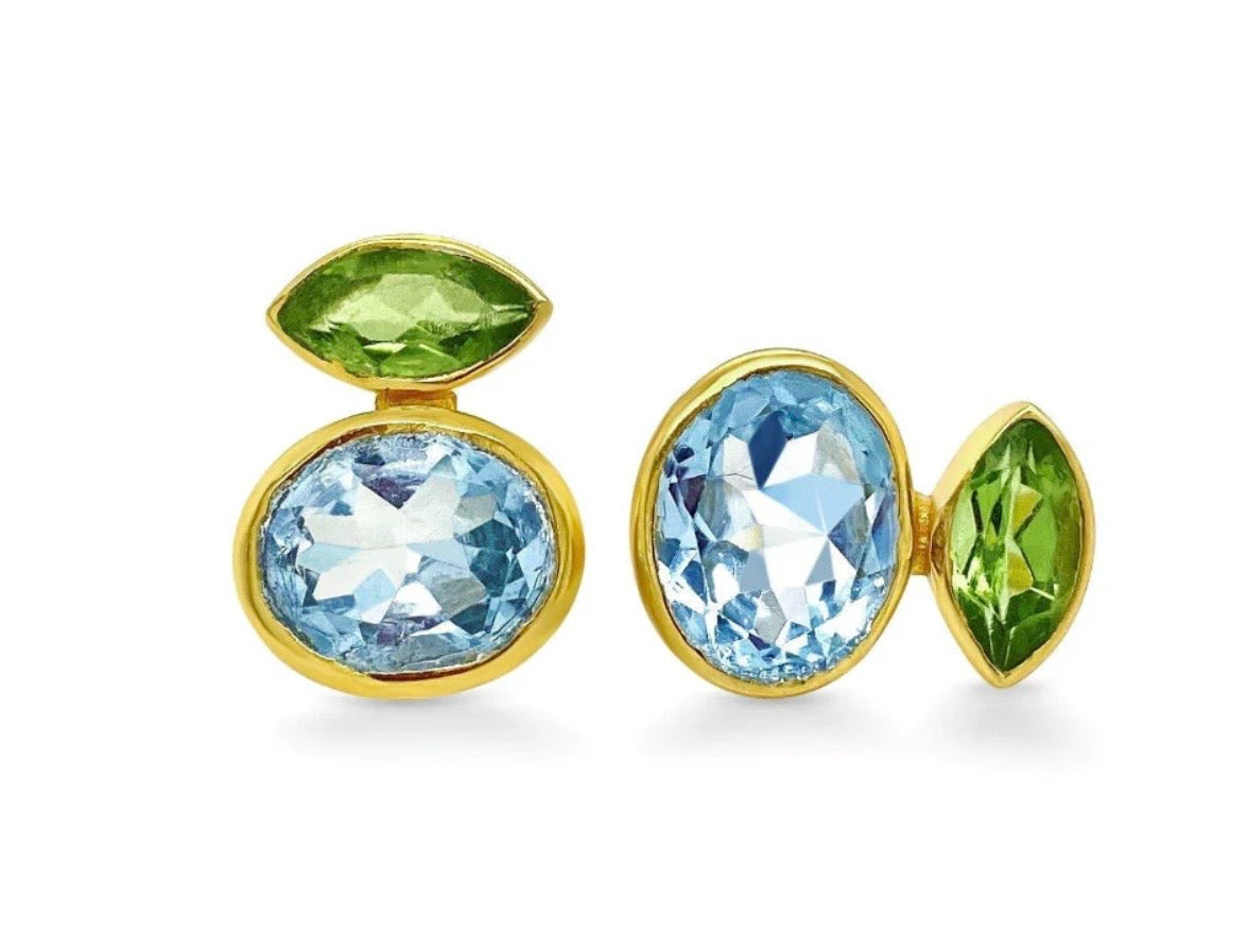 18 Carat Yellow Gold-Plated-Silver Gemstone Earrings