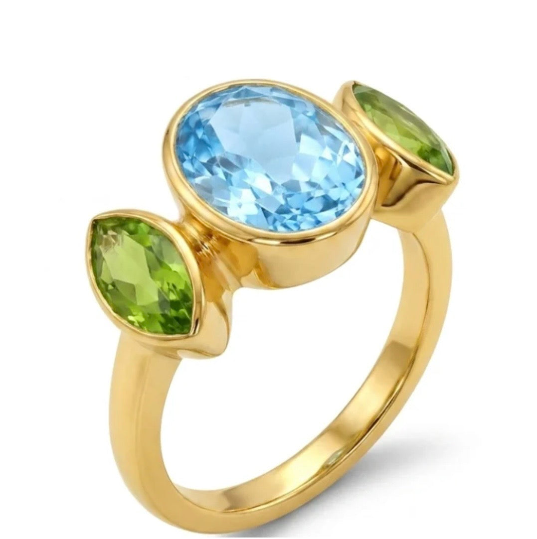 18 Carat Yellow Gold-Plated-Silver Gemstone Ring