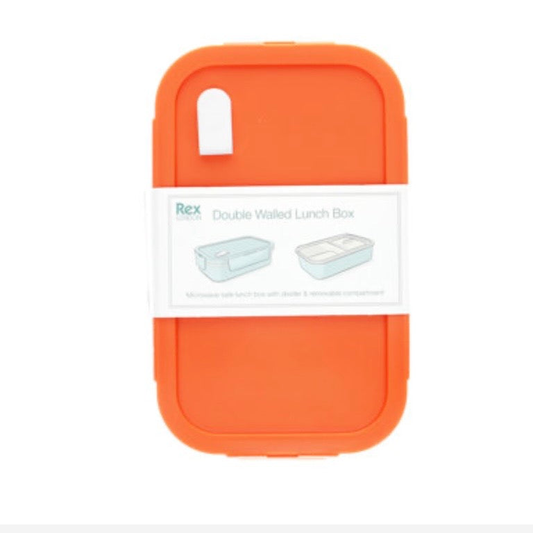 Double wall lunch box with divider-orange