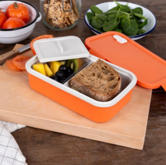 Double wall lunch box with divider-orange