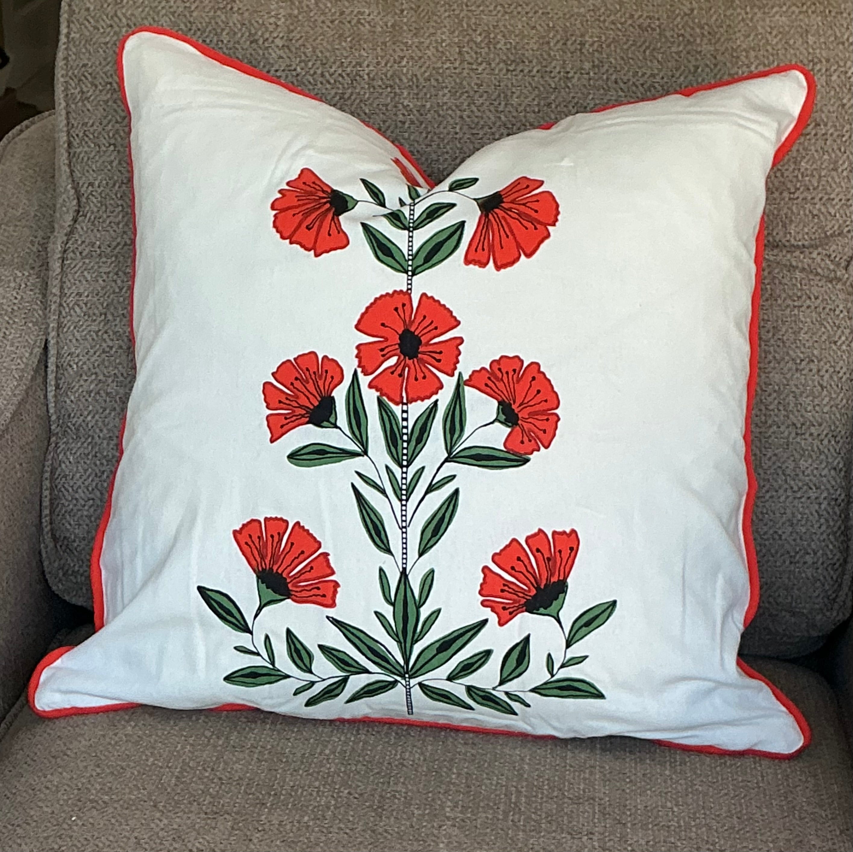 Large poppy print cushion 40 x40 cm