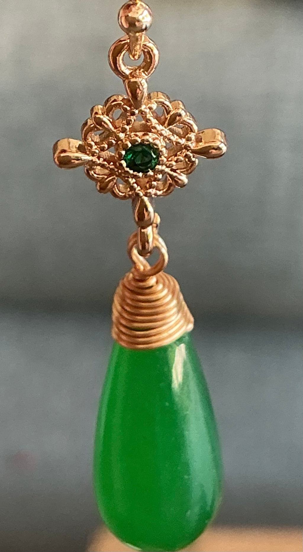 Pair of Natural Jade / 18ct plate drop earrings