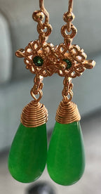 Pair of Natural Jade / 18ct plate drop earrings