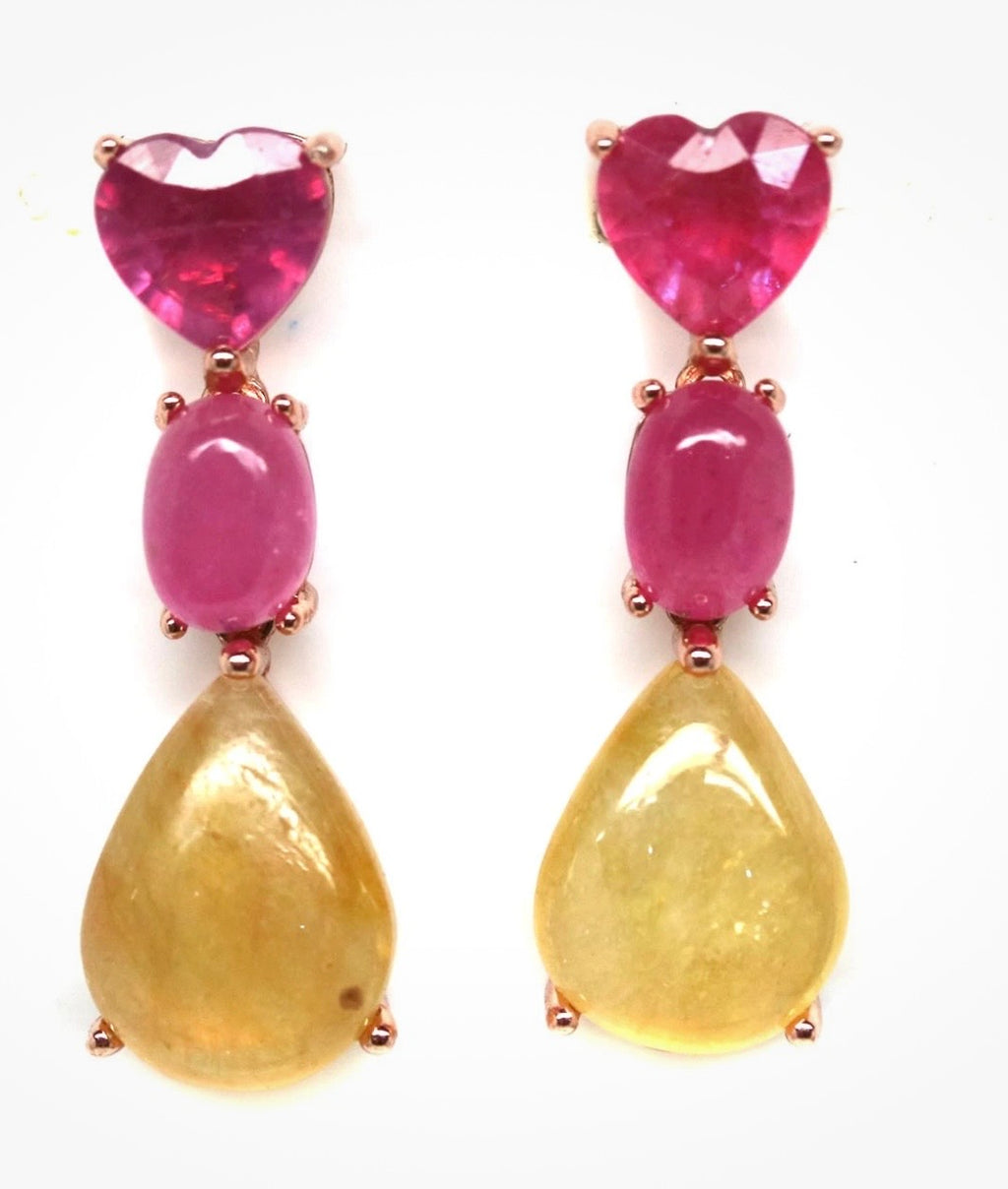 Yellow Cabochon Sapphire and Ruby earrings
