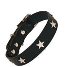 Black Leather Star Studded Dog Collar- Silver Stars size 4