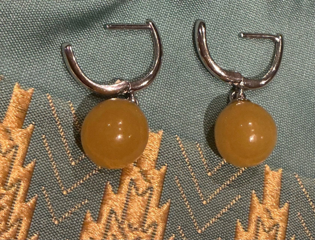 Honey Jade Half hoops set in silver