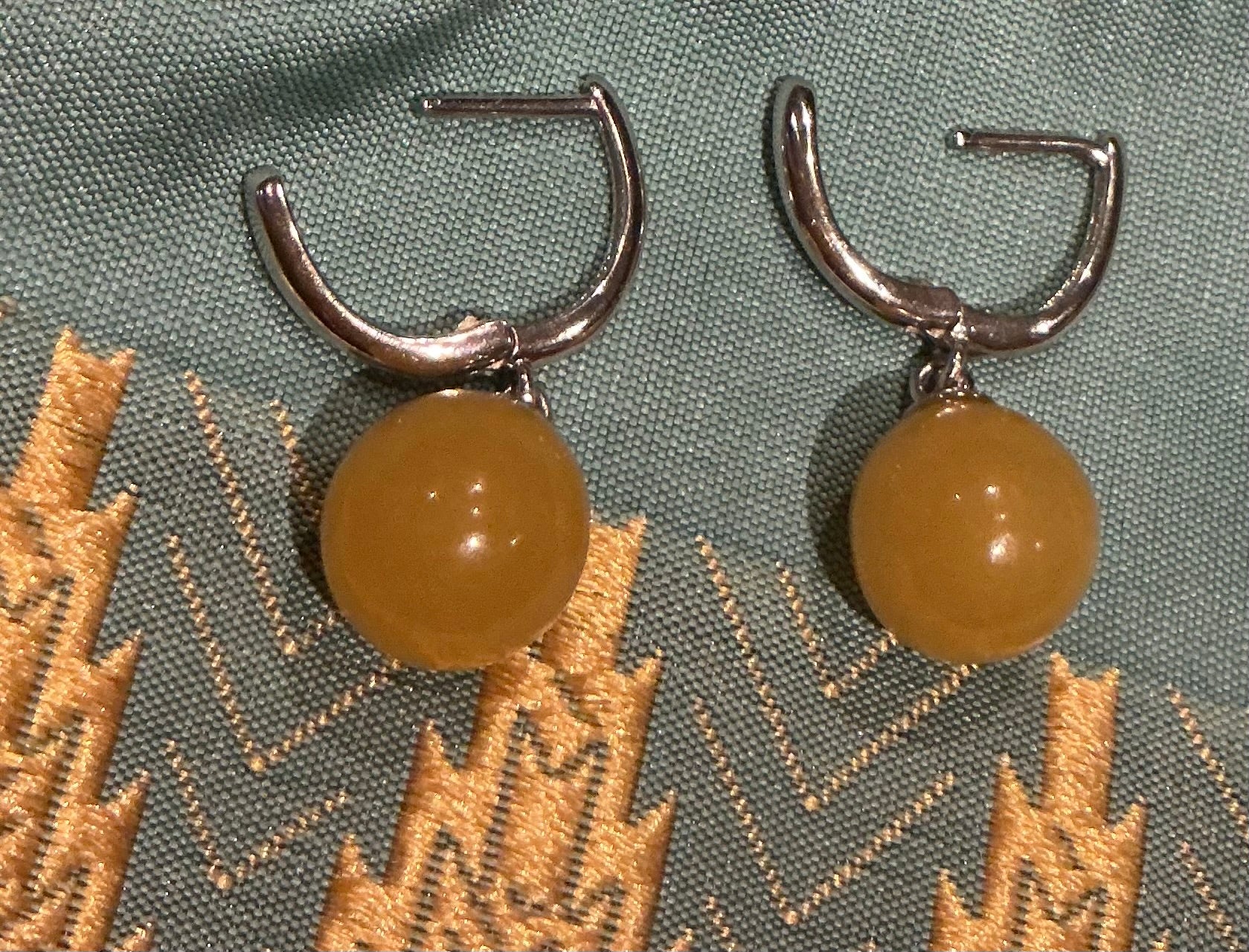 Honey Jade Half hoops set in silver
