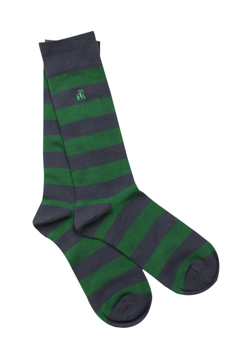 Swole Panda Green and Navy Striped Bamboo Socks