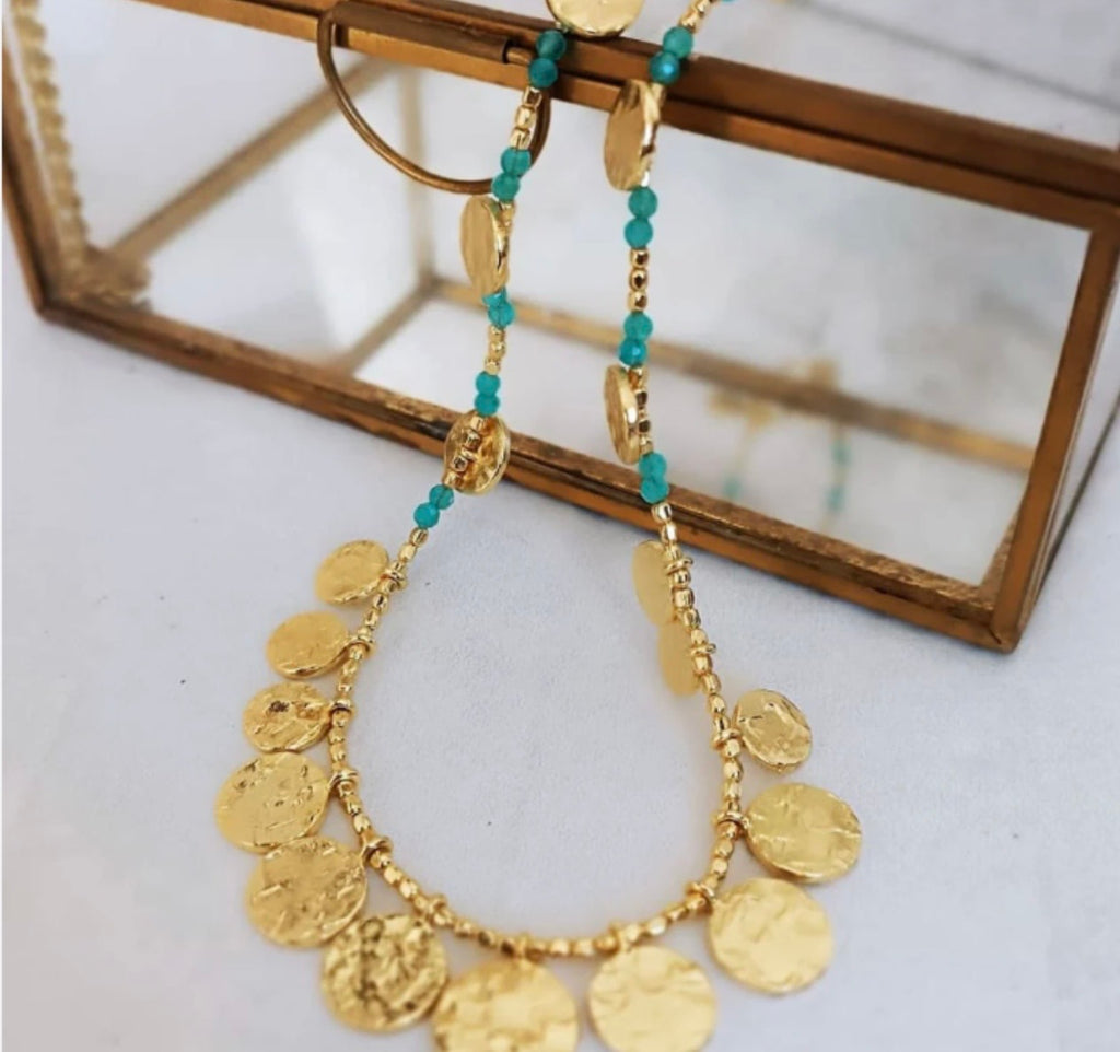 Azuni Cleo Coin Necklace: Apatite