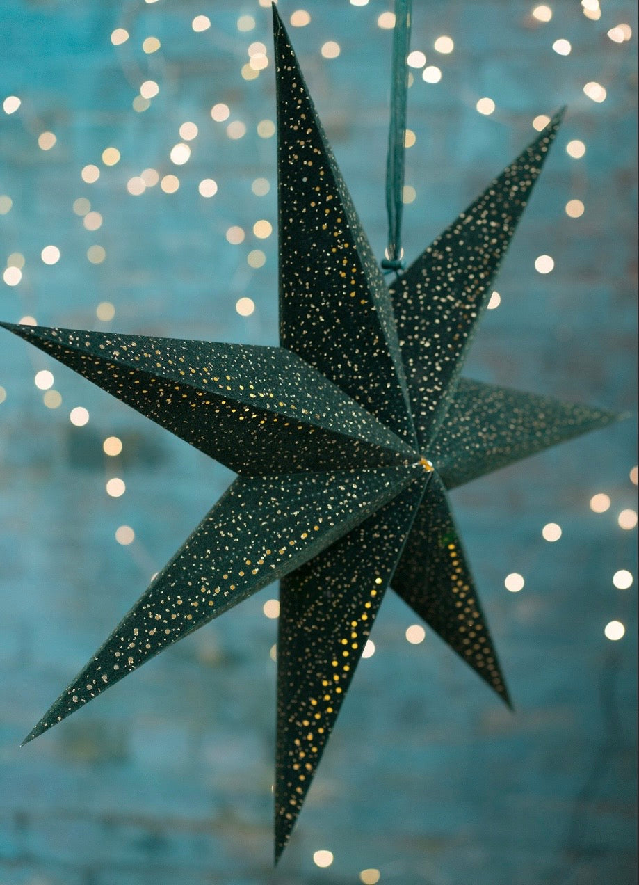 Green Velvet Star with glitter and LED’S