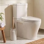 Enamel Toilet Brush Holder and Brush, Stone White