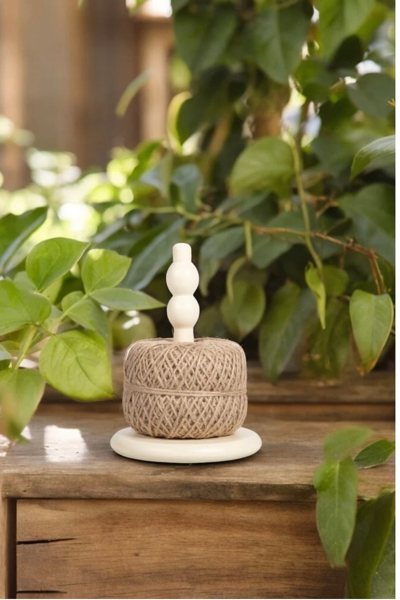 Wooden Jute Holder , Pearl White (with Natural Jute Ball)