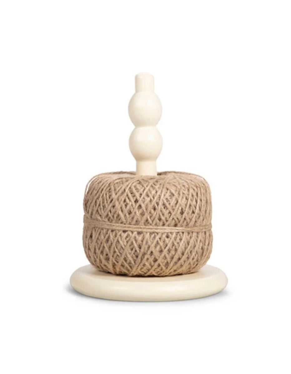 Wooden Jute Holder , Pearl White (with Natural Jute Ball)