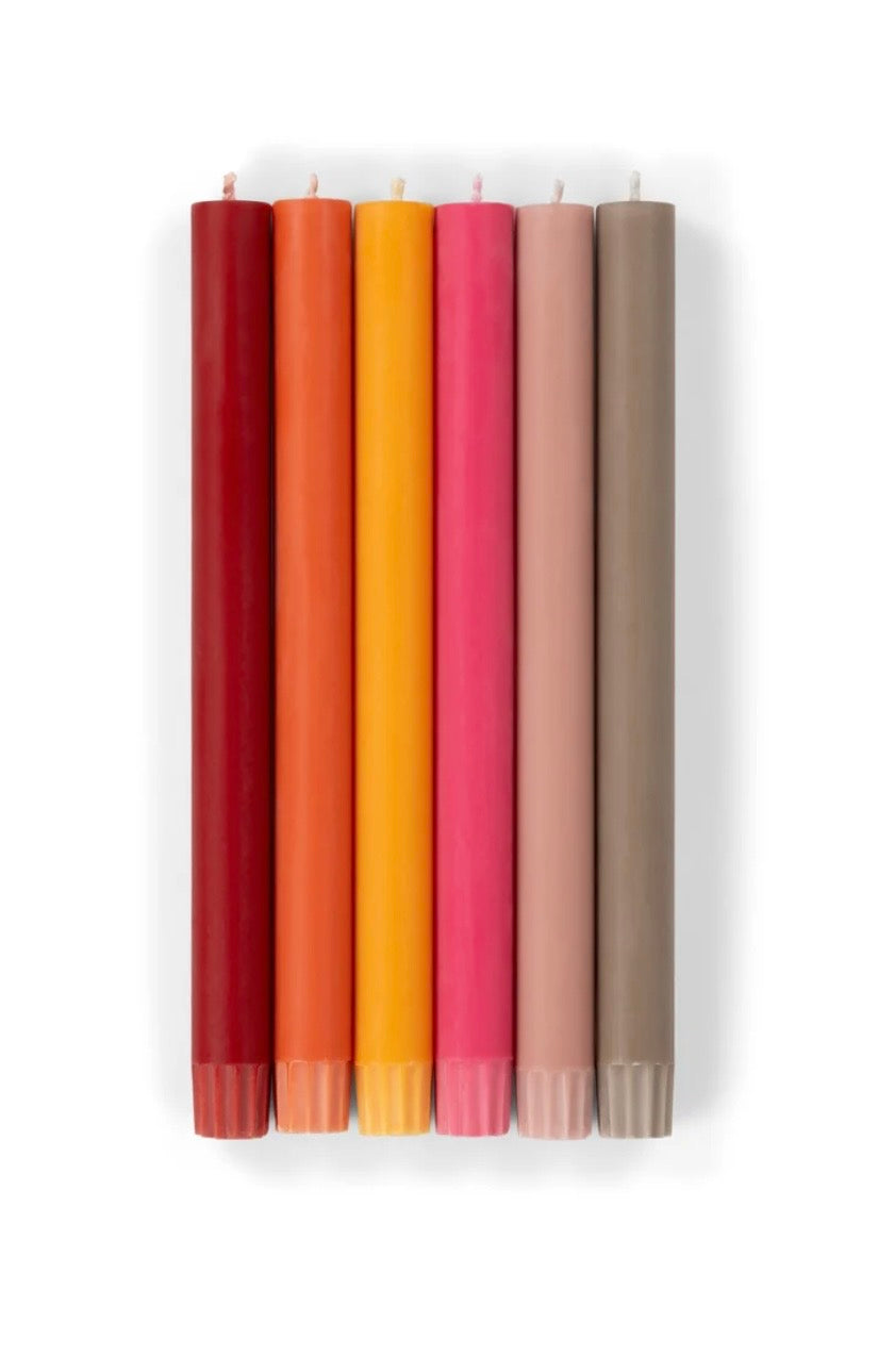 Solid Dinner Candles Mixed set of 6 Warm Rainbow Colours
