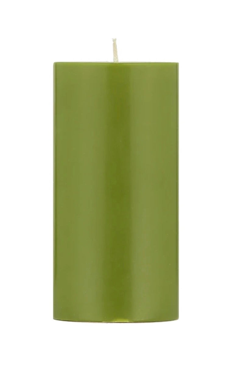 Tall Solid Pillar Candle , Olive Green
