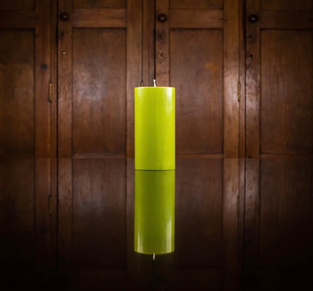 Tall Solid Pillar Candle , Olive Green