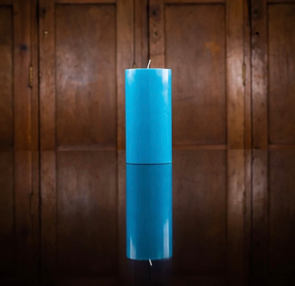 Tall Solid Pillar Candle , Petrol Blue