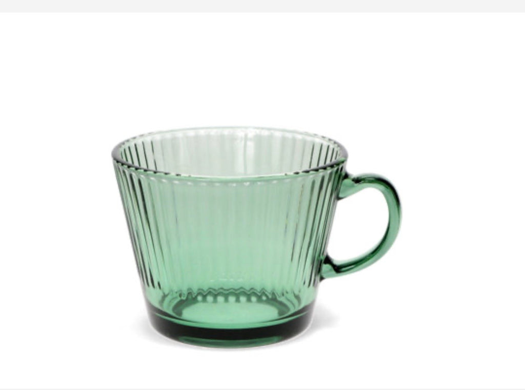 Green Glass Ribbed Retro Coffee Cups