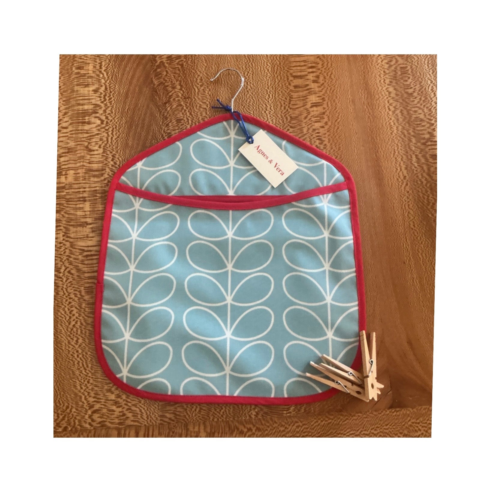 Proper Peg Bag  Turquoise / Red , Stem Print