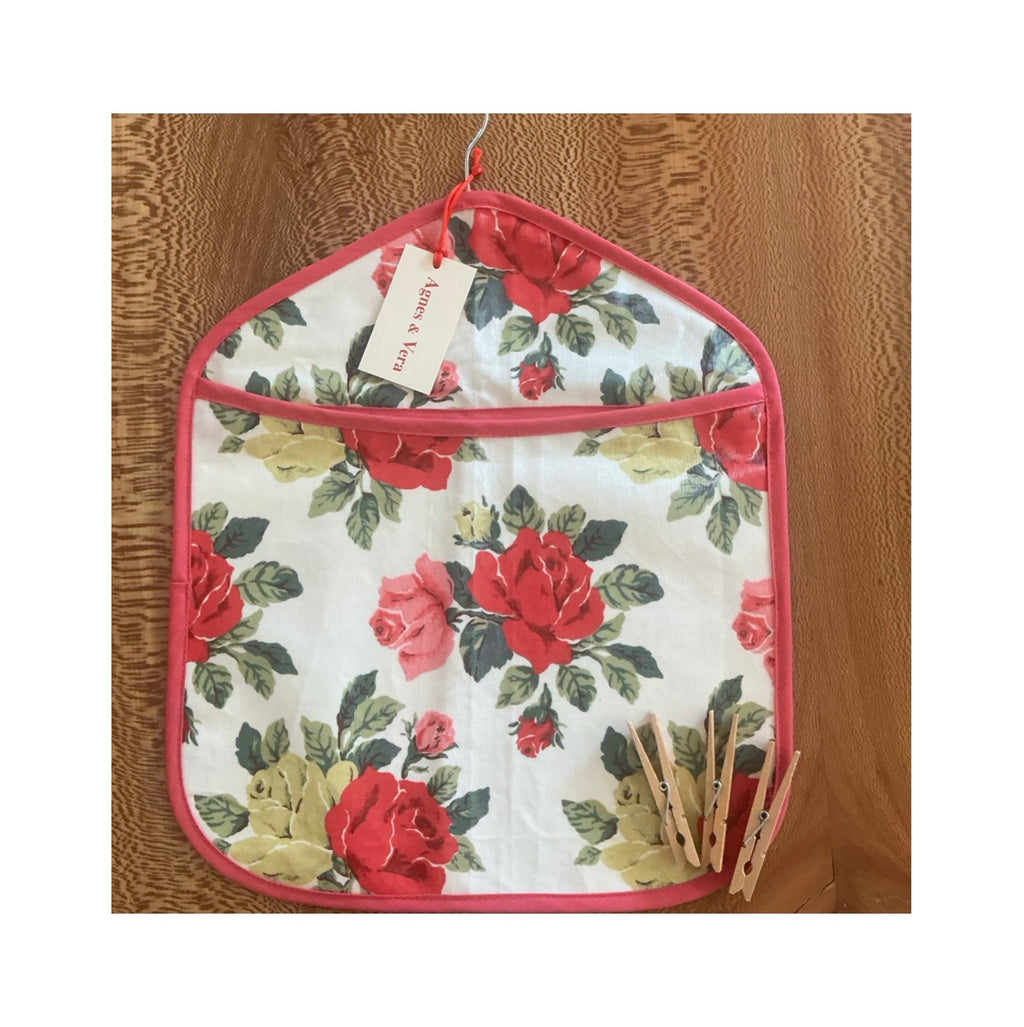 Proper Peg Bag. Large Red Rose  / Pink Trim