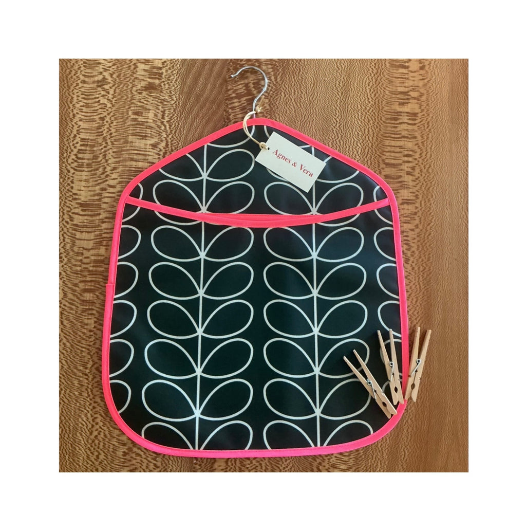 Proper Peg Bag   Black Stem print/ Fuchsia Binding