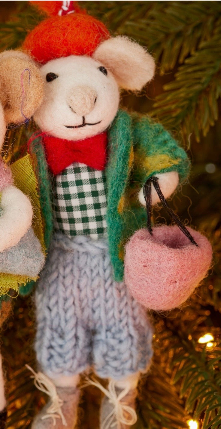 Handmade Decoration Cute MIce Christmas Shopping