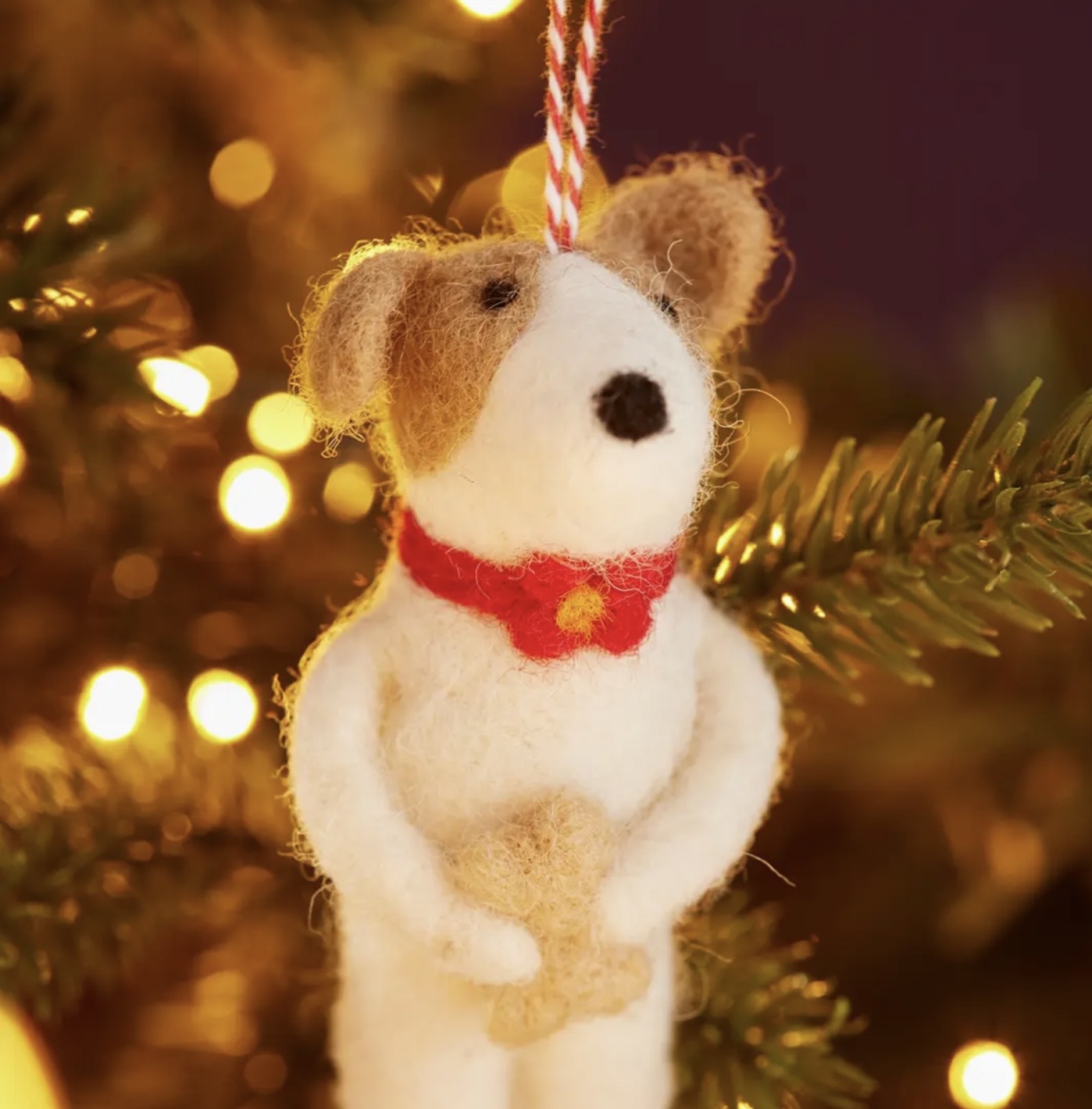 Handmade Felt Dog Holding His Bone. Decoration