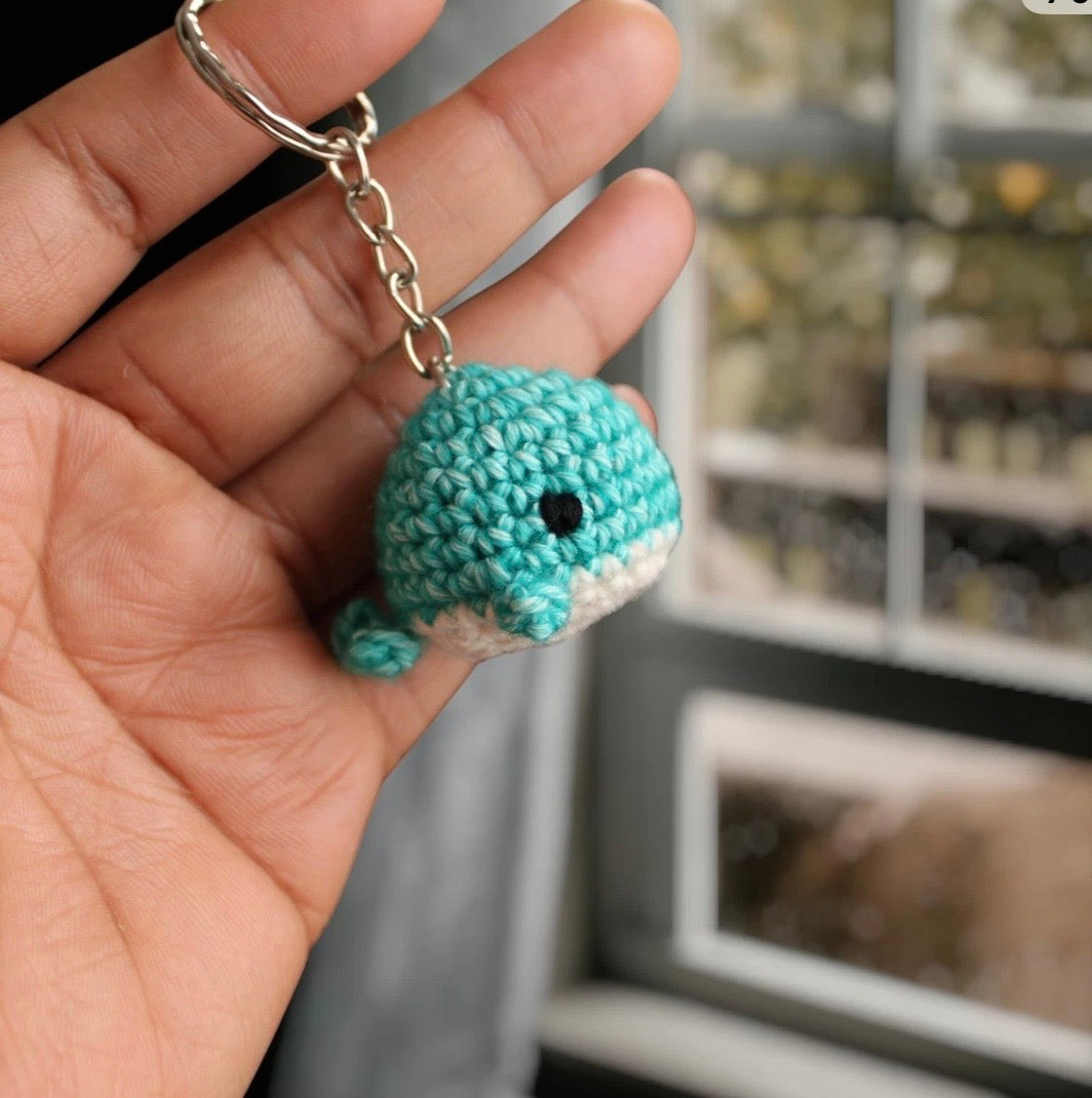 Hand Crochet Whale Key Ring Turquoise
