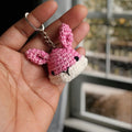 Hand Crochet Rabbit Key Ring. Fuchsia pink