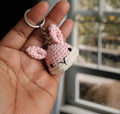 Hand Crochet Rabbit Key Ring. Baby pink