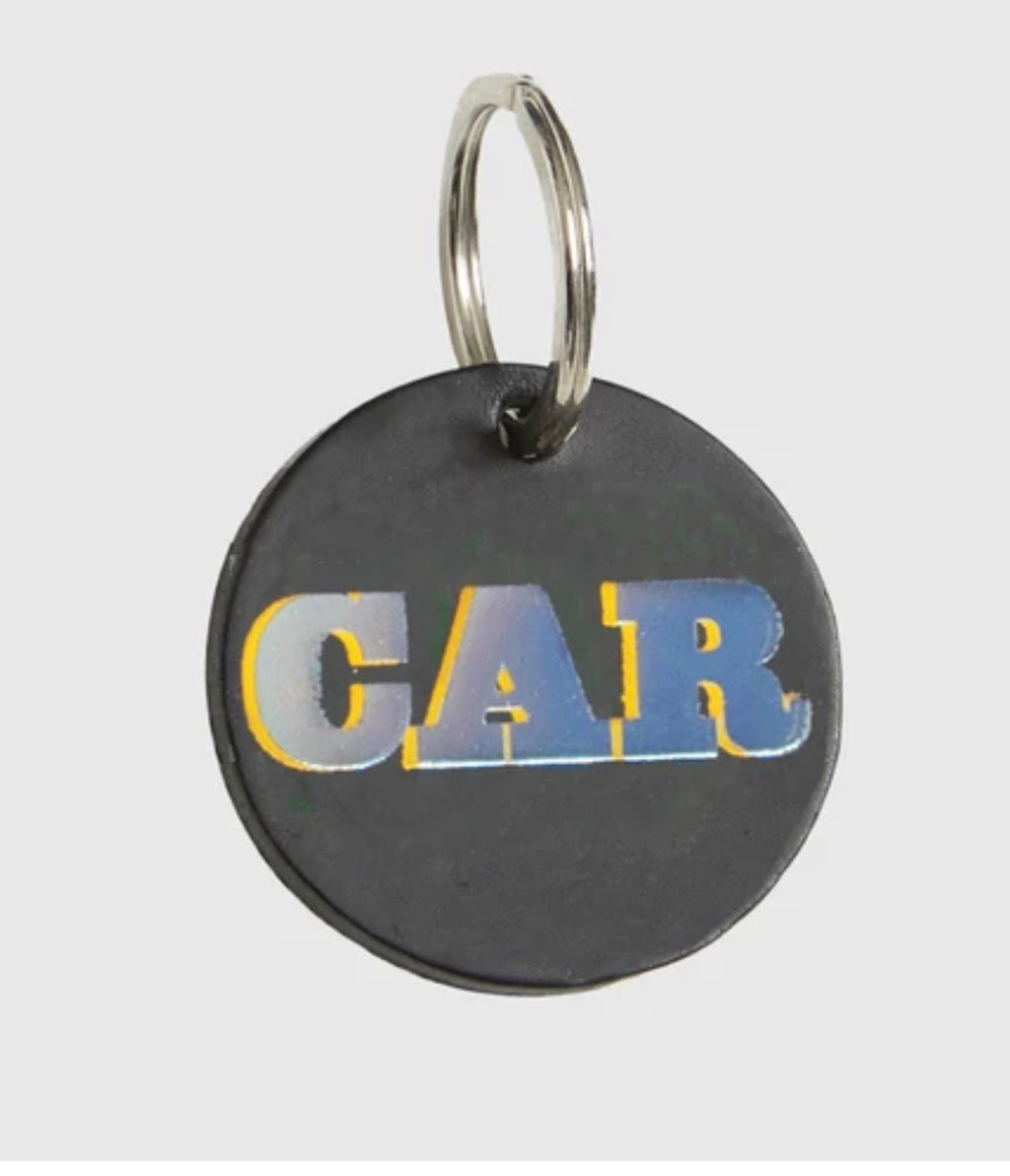 Leather keyring with metallic -car