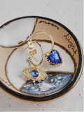 Patroula Gold Small Hoop earrings -Blue Heart and Eye