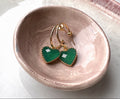 Patroula Gold Small Hoop earrings Green Hearts