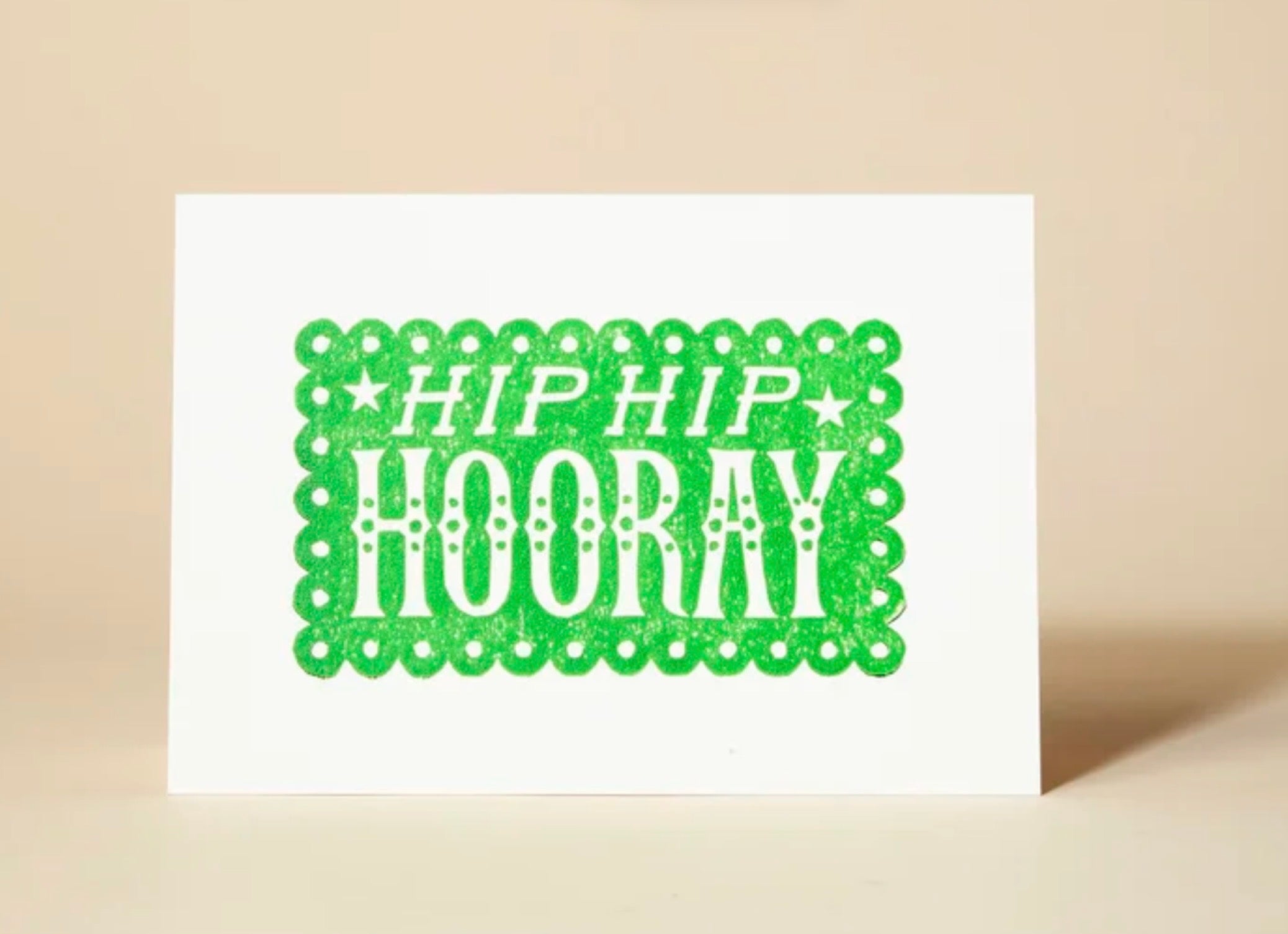 Greetings Card Pressed and Folded -Lino Cut Hip Hooray