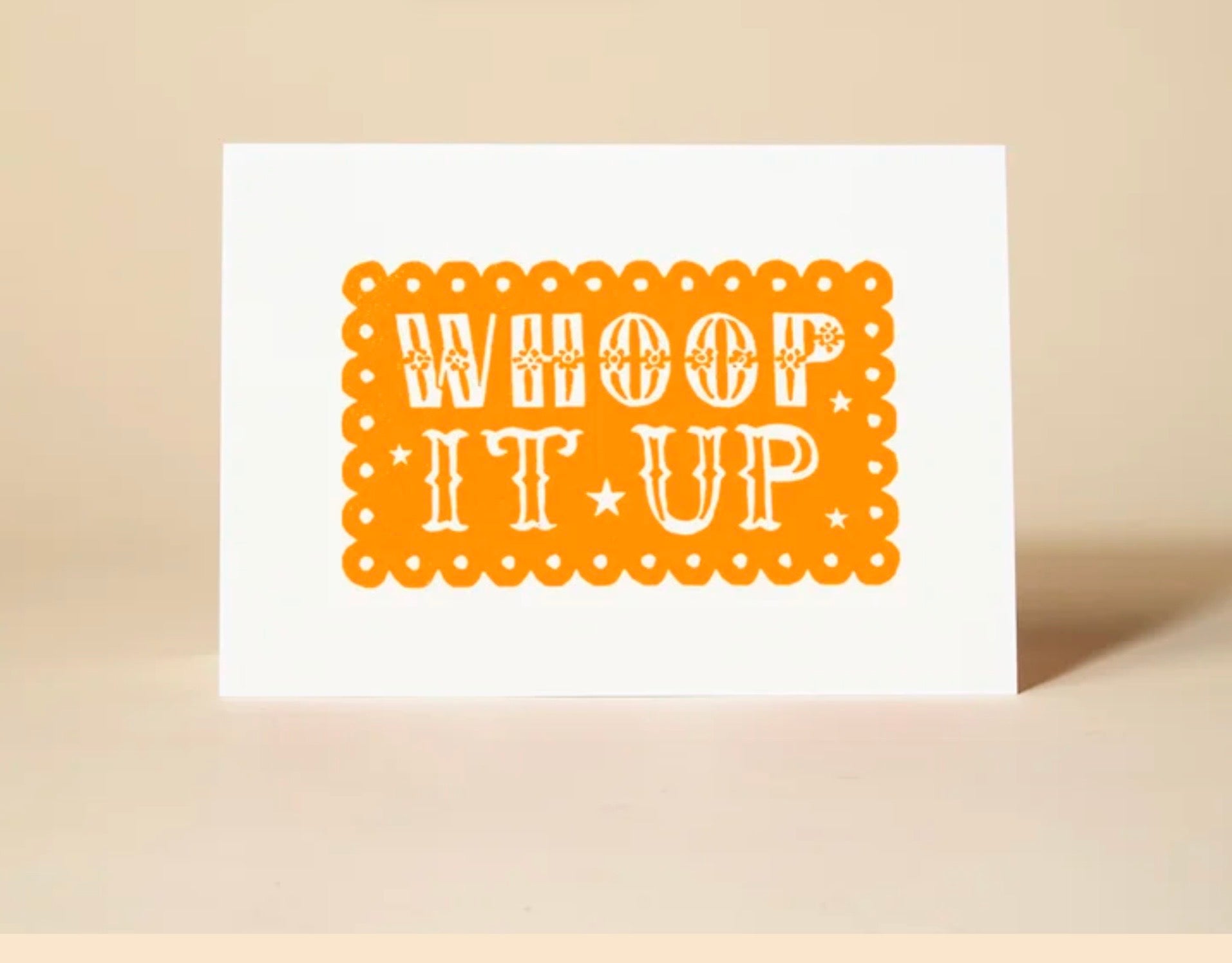 Greetings Card Pressed and Folded -Lino Cut Whoop it Up